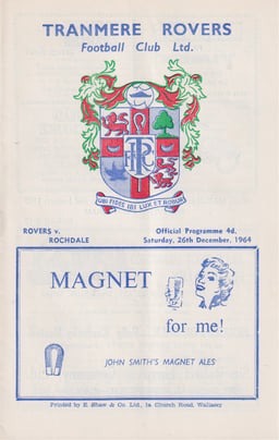 Tranmere Rovers v Rochdale Match Programme 1964-12-26